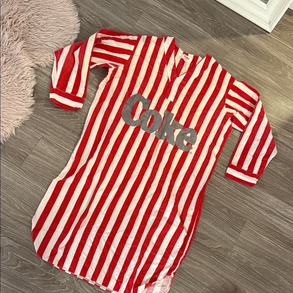 Vintage rare COKE red + White Striped sleep dress / pajama